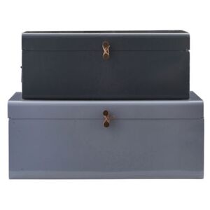Metal Trunk - Set of 2 - 60 x 36 cm by House Doctor Blue/Grey