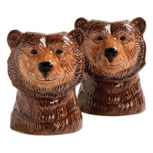 Grizzly bear Salt & pepper shaker set - / Hand painted porcelain by & klevering Brown