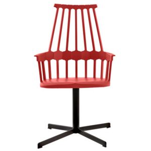 Comback Swivel armchair - Polycarbonate & metal leg by Kartell Red