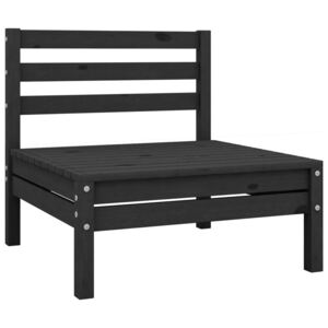 Garden Middle Sofa Black Solid Pinewood