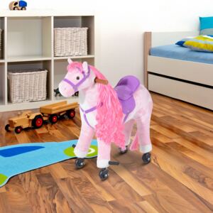 HOMCOM Kids Plush Ride On Walking Horse W/Sound-Pink
