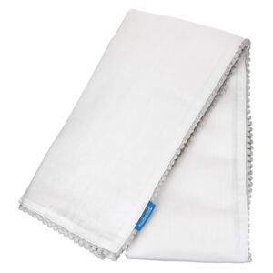 House Beautiful Linen Blend Pom Pom Tablecloth - White & Mist 140x230cm