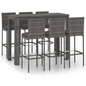VidaXL 7 Piece Outdoor Bar Set with Anthracite Cushions Poly Rattan