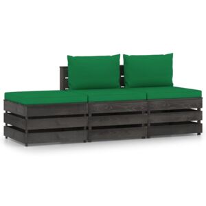 VidaXL 3 Piece Garden Lounge Set with Cushions Grey Impregnated Wood