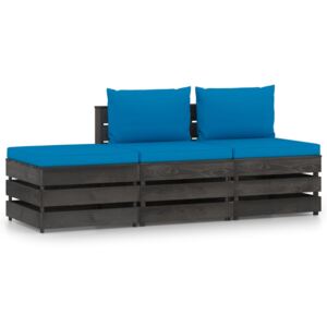 VidaXL 3 Piece Garden Lounge Set with Cushions Grey Impregnated Wood