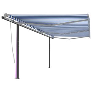 VidaXL Manual Retractable Awning with Posts 6x3 m Blue and White
