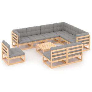 VidaXL 10 Piece Garden Lounge Set with Cushions Solid Pinewood