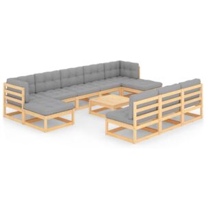 VidaXL 11 Piece Garden Lounge Set with Cushions Solid Pinewood