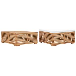 VidaXL Garden Table and Footrest Set & Cream Cushion Solid Teak Wood