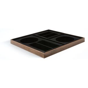 Charcoal Desk organizer - / Set of 4 walnut & glass trays by Ethnicraft Grey/Natural wood