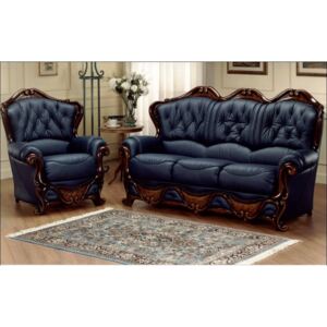 Dante Custom Made 3 Seater + Armchair Sofa Suite Italian Blue Real Leather