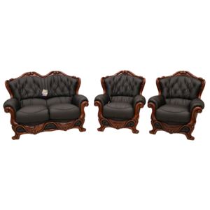 Dante Handmade 2 Seater + Armchair + Armchair Sofa Suite Italian Black Real Leather