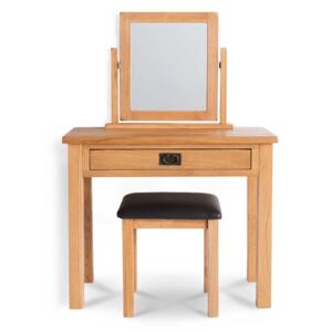 Surrey Oak Dressing Table Set With Seat & Mirror | Rustic Waxed Oak