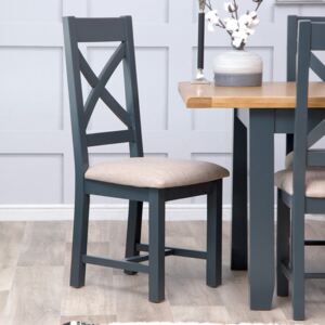 Hampshire Blue Painted Oak Cross Back Dining Chair Fabric Seat