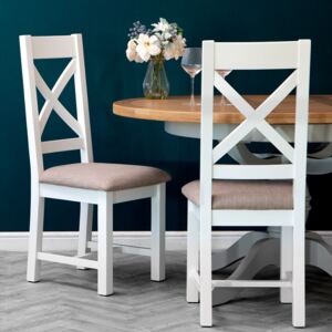 Hampshire White Painted Oak Cross Back Dining Chair Fabric Seat