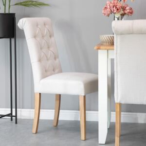 Torino Beige Scroll Button Back Dining Chair