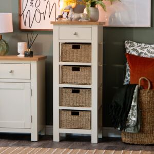Salisbury Ivory Painted Oak 5 Drawer Narrow Chest with Baskets
