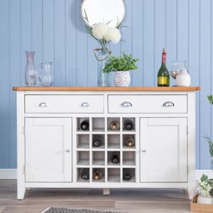 Chester White Painted Oak 2 Door Large Sideboard With Wine Rack
