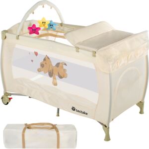 Tectake 400467 travel cot dog with changing mat and play bar - beige