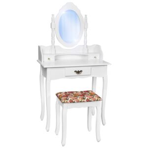 Tectake 400787 antique dressing table with mirror and stool - white