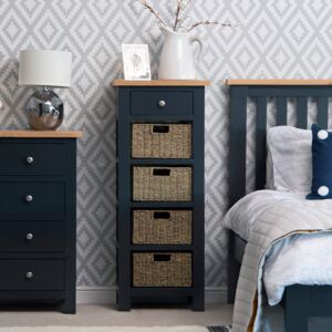 Salisbury Blue Painted Oak 5 Drawer Narrow Chest with Baskets