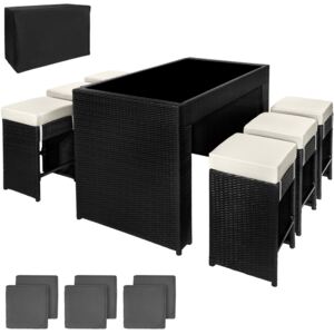 Tectake 401181 rattan garden furniture bar set capri with protective cover - black