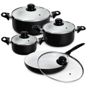 Tectake 401196 pots and pans set made of aluminium with ceramic coating - black