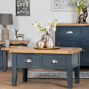 Hampshire Blue Painted Oak Coffee Table With Drawers