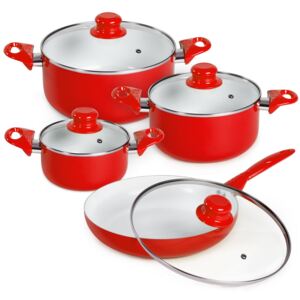 Tectake 401194 pots and pans set made of aluminium with ceramic coating - red