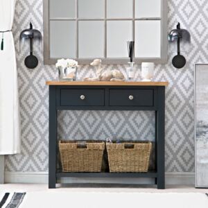 Salisbury Blue Painted Oak Console Table with Baskets