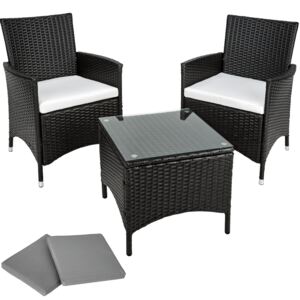 Tectake 401470 rattan garden furniture set athens 2 chairs + table - black