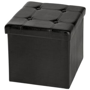 Tectake 401472 foldable ottoman made of synthetic leather with storage space - black