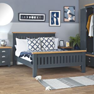 Hampshire Blue Painted Oak 4'6 Double Bed Frame High Foot End