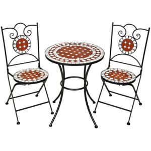 Tectake 401637 garden furniture set moasic design 2 chairs + table ø 60 cm - brown