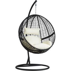 Tectake 401777 hanging chair with round frame rattan - black