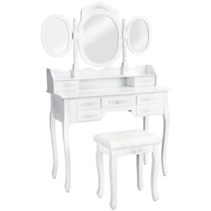 Tectake 402074 dressing table with 7 drawers, mirror and stool in an antique look - white