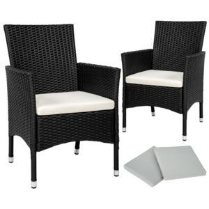 Tectake 402122 2 garden chairs rattan + 4 seat covers model 1 - black