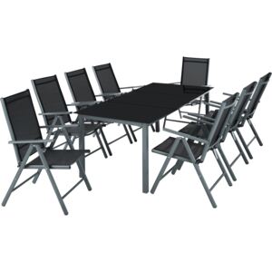 Tectake 402164 garden table and chairs furniture set 8+1 - dark grey