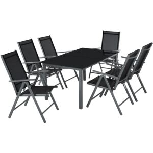 Tectake 402166 garden table and chairs furniture set 6+1 - dark grey