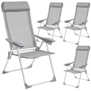 Tectake 402181 4 aluminium garden chairs with headrest - grey