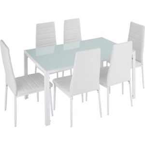 Tectake 402840 dining table and chair set brandenburg 6+1 - white