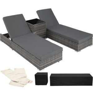 Tectake 403088 2 sunloungers + table with protective cover rattan aluminium - grey
