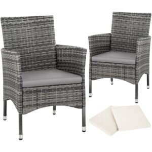 Tectake 403224 2 garden chairs rattan + 4 seat covers model 1 - grey