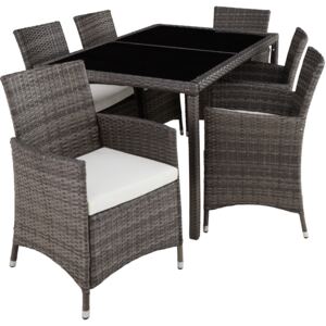 Tectake 403397 rattan garden furniture set lissabon 6+1 with protective cover - grey