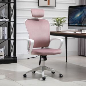 Vinsetto High-Back Office Chair Velvet Style Fabric Computer Home Rocking with Wheels, Rotatable Liftable Headrest, Pink