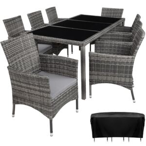 Tectake 403541 rattan garden furniture set 8+1 valencia with protective cover - grey