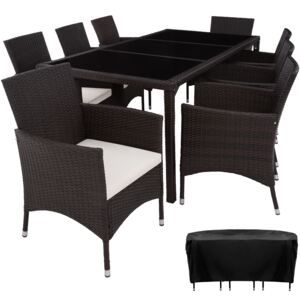 Tectake 403540 rattan garden furniture set 8+1 valencia with protective cover - black/brown