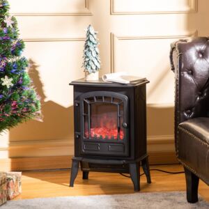 HOMCOM Free standing Electric Fireplace Stove, Fireplace Heater with Realistic Flame Effect, Overheat Safety Protection, 1000W/2000W, Black