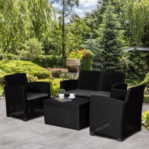 Outsunny 4-Seater Outdoor Garden PP Rattan Effect Furniture Set w/ Cushion Black