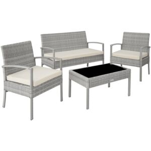 Tectake 403706 rattan garden furniture set sparta 3+1 - light grey